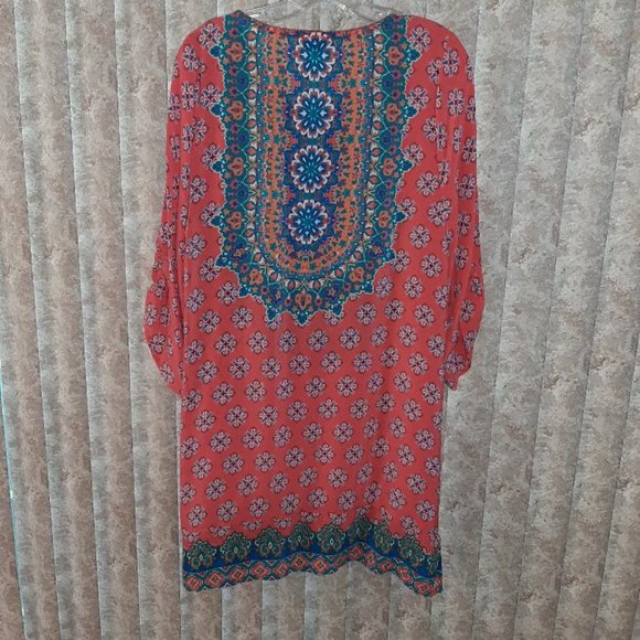 Orange/turquoise Tolani dress size Large E… - Picture 4 of 5